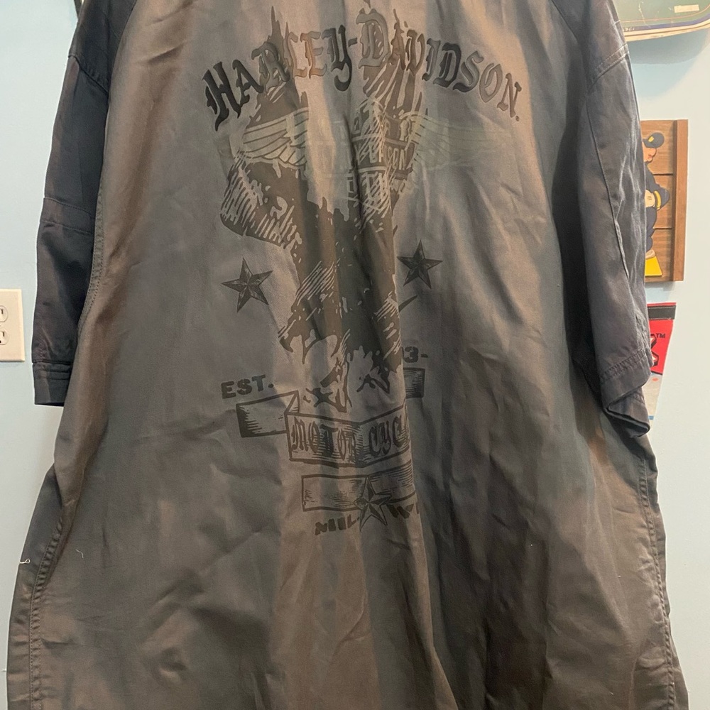 Harley Davidson Mechanic Shirt Adult 3XL Gray Black Logo Short Sleeve Mens 1686